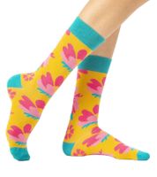 6 paia di calzini lunghi in cotone con stampa floreale Moustard Witty, motivo a fiori gialli, 19S-YFLOW turchese/arancione/rosa