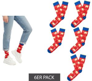 6 pairs of Moustard Sumo cotton socks with sumo wrestlers patterned long socks 22S-SUMO red/blue