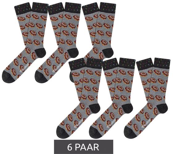 6 paires de chaussettes en coton moutarde avec motifs de beignets glacés Chaussettes longues 18S-DON Gris/Marron