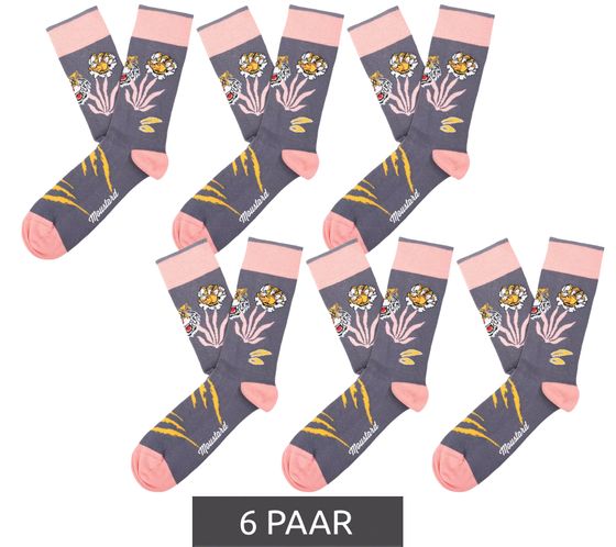 6 pairs of Moustard Bengal cotton socks with Bengal tiger patterned long socks 22S-BENGAL gray/pink