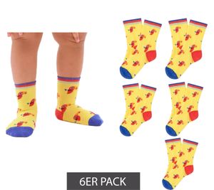 6 Pairs of Moustard Parrot Children's Baby Socks Toddler Socks with Parrot Print Patterned Baby Stockings Anti-Slip Socks Cotton Socks Bird Print 20S-PARR ​​Yellow/Blue/Red/Orange