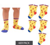 6 Pairs of Moustard Parrot Children's Baby Socks Toddler Socks with Parrot Print Patterned Baby Stockings Anti-Slip Socks Cotton Socks Bird Print 20S-PARR ​​Yellow/Blue/Red/Orange