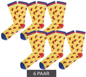 6 paia di calzini in cotone Moustard Parrot con stampa a pappagallo e calzini lunghi 17S-PARR ​​​​giallo/rosso/blu