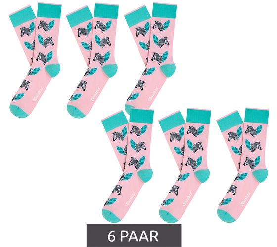 6 Paar Moustard Zebra Baumwoll-Socken mit Zebras gemusterte lange Strümpfe 19S-ZEB Rosa/Grau/Grün