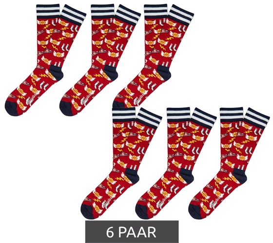 6 pairs of Moustard basketball cotton socks with basketball motifs, patterned long socks 17S-BASKET red/black/multi-colored