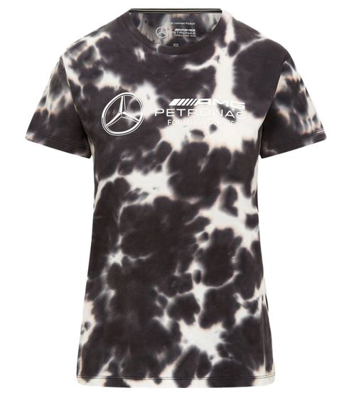 Mercedes-Benz AMG Petronas F1 Tie Dye Damen Baumwoll-Shirt Rundhals-Shirt mit Team- und Sponsoren-Logos T-Shirt im Batik Look 701225035 001 Braun/Creme