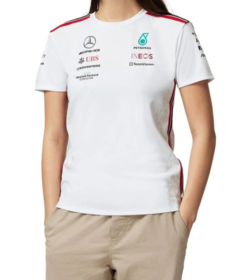 Mercedes-Benz AMG Petronas F1 Driver Tee Women's T-Shirt with Team and Sponsor Logos Motorsport Shirt 701223420 002 White