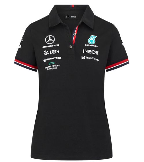 Mercedes-Benz AMG Petronas F1 MAPF1 women's cotton shirt polo shirt with team and sponsor logos short sleeve shirt 701219231 001 Black