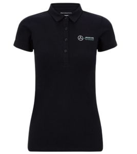 Polo classique en coton pour femme Mercedes-Benz AMG Petronas F1 MAPF1 Polo avec logos d'équipe Chemise à manches courtes 141181026 100 Noir