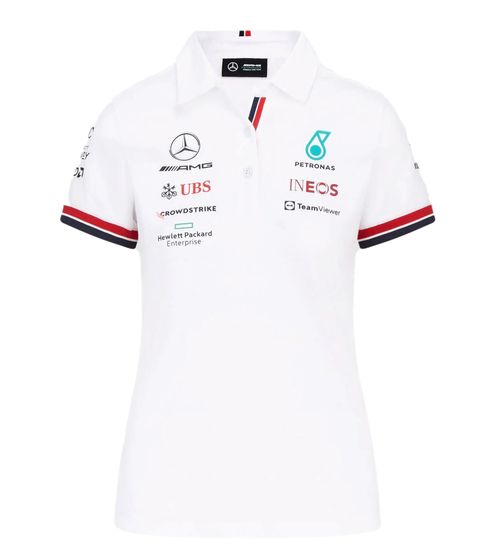 Mercedes-Benz AMG Petronas F1 MAPF1 Damen Baumwoll-Shirt Polo-Shirt mit Team- und Sponsoren-Logos Kurzarm-Shirt 701219231 002 Weiß