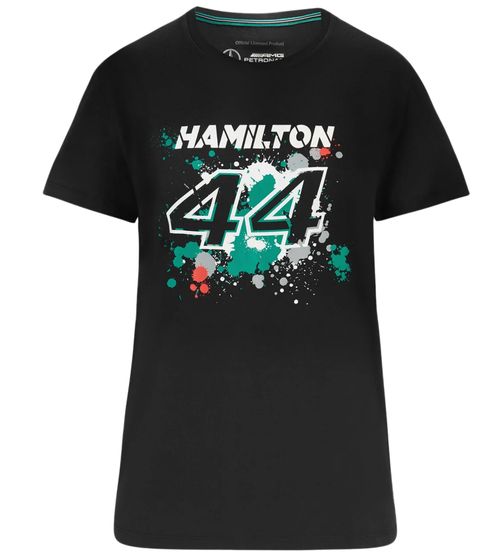 Mercedes-Benz AMG Petronas F1 Lewis Damen T-Shirt mit Lewis Hamilton Schriftzug 44 Baumwoll-Shirt 701218889 001 Schwarz