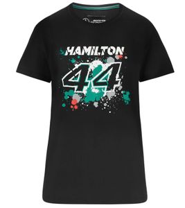 Mercedes-Benz AMG Petronas F1 Lewis T-shirt da donna con scritta Lewis Hamilton 44 Maglietta in cotone 701218889 001 Nero