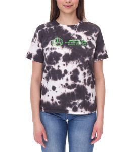 T-shirt en coton pour femme Mercedes-Benz AMG Petronas F1 Tie Dye T-shirt à col rond avec logos d'équipe et de sponsors T-shirt au look batik 701225139 001 Noir/Crème