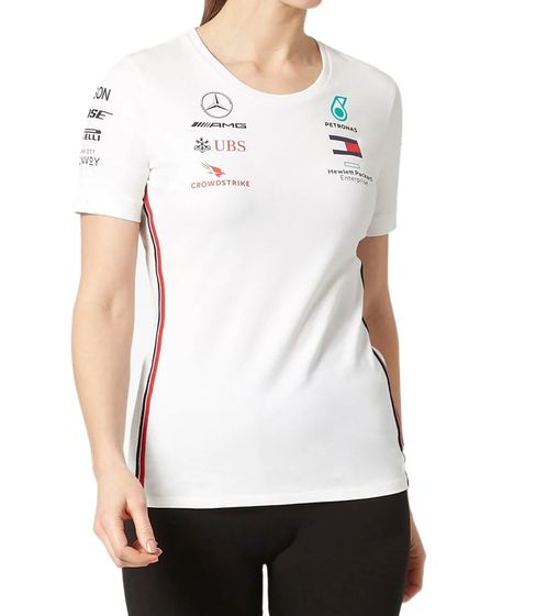 Mercedes-Benz AMG Petronas F1 MAPF1 Driver Damen Baumwoll-Shirt Kurzarm-Shirt mit Team- und Sponsoren-Logos Rundhals-Shirt 141191041 200 Weiß