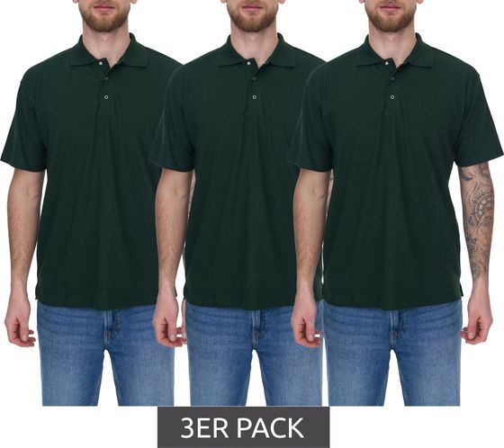 3er Sparpack SANTINO Cws Herren schlichtes Polo-Shirt mit Baumwollanteil Kurzarm-Shirt Dunkelgrün