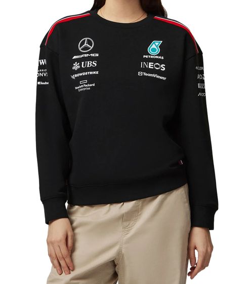 Pull ras du cou pour femme Mercedes-Benz AMG F1 MAPF1 RP avec logos d'équipe et de sponsors Pull en coton Motorsport 701224806 001 Noir