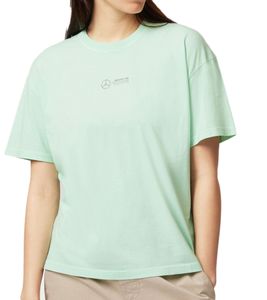 Camiseta retro para mujer Mercedes-Benz AMG Petronas F1 con inscripción AMG Petronas grande en la espalda Camisa de algodón 701225452 001 Verde menta