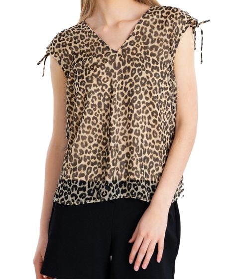 VERO MODA Damen Mode-Shirt lässiges Blusen-Top mit Leoparden Print 10306033 Beige/Schwarz