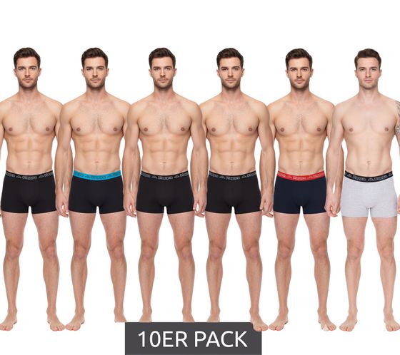 Pack of 10 Kappa men's boxer shorts with brand lettering and logo underpants in various colors such as black, gray, anthracite and blue