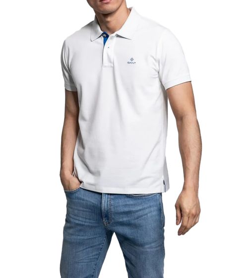 GANT Herren Polo-Shirt Regular Fit Polo-Hemd Baumwoll-Shirt 2052003 113 Creme-Weiß/Blau