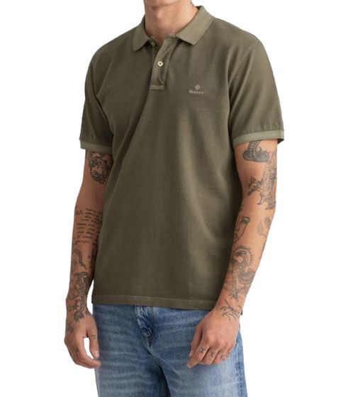 GANT Sunfaded Utility Green Men's Polo Shirt Regular Fit Cotton Shirt Pastel Short Sleeve Polo Shirt 2052028 333 Olive Green