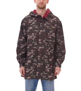 Cavallo de Ferro Herren Parka im Camouflage-Look Herbst-Jacke mit Kapuze Übergangs-Jacke CSJA002 Grün/Schwarz/Rot