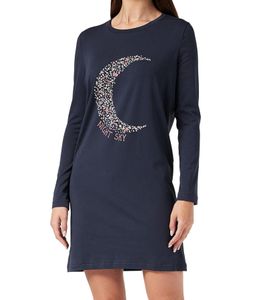 iris & lilly Damen Nachthemd langärmeliger Jersey-Pyjama mit Mond-Print NS2502 - B07QP1JKL5C Navy