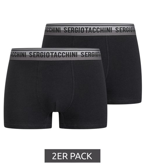 Pack of 2 Sergio Tacchini men's boxer shorts with two-tone waistband and black lettering Cotton underpants 160gsm 23.0000.974 Black