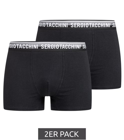 Pack of 2 Sergio Tacchini men's boxer shorts with two-tone waistband and white lettering Cotton underpants 160gsm 23.0000.974 Black/White