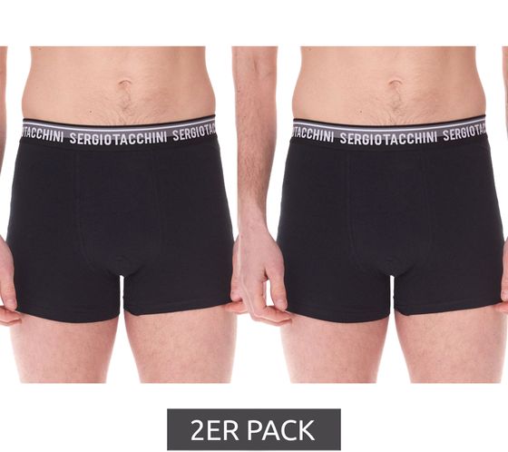Lot de 2 boxers homme Sergio Tacchini avec ceinture bicolore et inscription blanche Caleçon en coton 160 g/m² 23.0000.974 Noir/Blanc