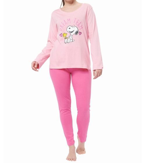 PEANUTS Snoopy Dream Team Damen Langarm-Schlafanzug aus reiner Baumwolle Pyjama Set aus Hose & Oberteil 013107 Rosa