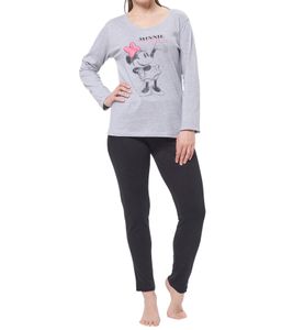 Disney Minnie Mouse women's long-sleeved pajamas made of pure cotton pajamas 100442 gray/black