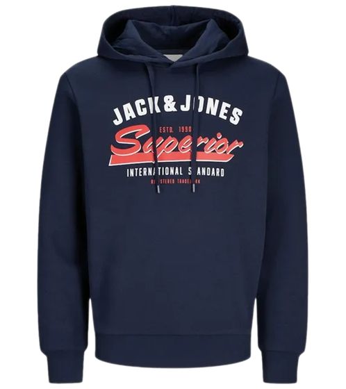 JACK & JONES Men's Hoodie Cotton Sweater with JACK & JONES Superior Lettering Long Sleeve Shirt 12255617 Dark Blue