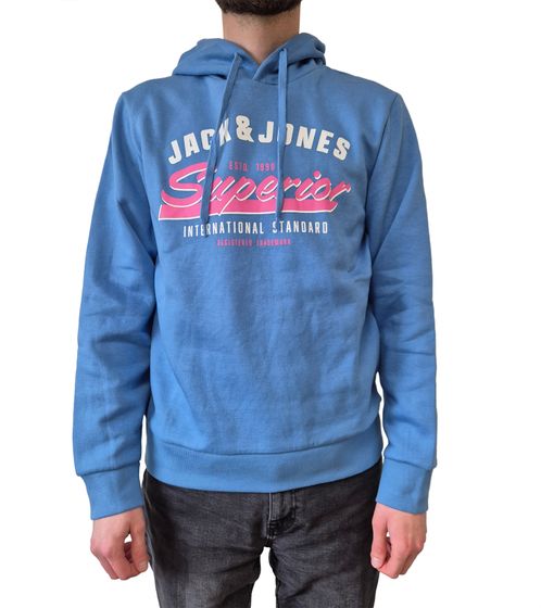 JACK & JONES Men's Hoodie Cotton Sweater with JACK & JONES Superior Lettering Long Sleeve Shirt 12255617 Light Blue