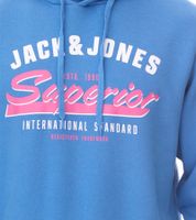 JACK & JONES Herren Kapuzen-Pullover Baumwoll-Pullover mit JACK & JONES Superior Schriftzug Langarm-Shirt 12255617 Hellblau