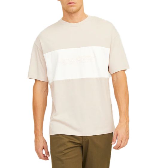 Chemise à col rond pour homme JACK & JONES Chemise en coton T-shirt à manches courtes 12258883 Beige