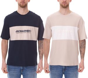 JACK & JONES men's round neck shirt, cotton shirt, T-shirt, short sleeve shirt 12258883 beige/white or dark blue/beige JACK & JONES men's round neck shirt, cotton shirt, T-shirt, short sleeve shirt 12258883 beige/white or dark blue/beige