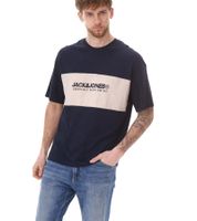 JACK & JONES Uomo Girocollo Camicia Cotone T-Shirt Manica Corta Camicia 12258883 Beige/Bianco o Blu Scuro/Beige
