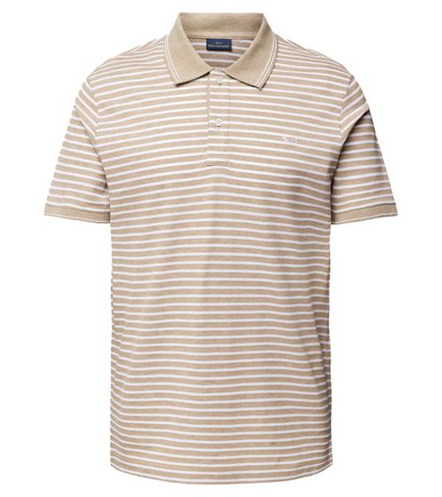 PAUL & SHARK Herren Polo-Shirt Baumwoll-Shirt mit Stickerei Kurzarm-Hemd 24411236 101 Beige/Weiß