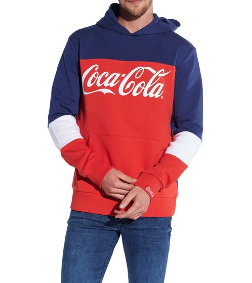 COURSE Coca Cola Herren Hoodie im Color-Blocking-Design Kapuzen-Pullover mit Coca Cola-Print und Patch Baumwoll-Sweater 5010 Blau/Rot/Weiß