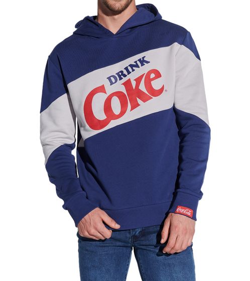 COURSE Coca Cola men's hoodie in color blocking design Hooded sweater with retro Coke print and patch Cotton sweater 5015 blue/white