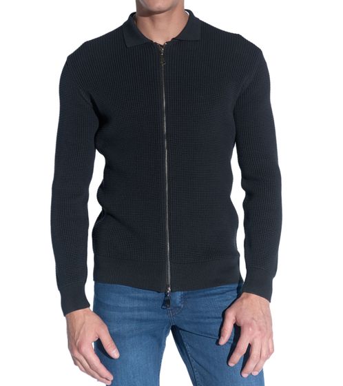 steffen klein men's cardigan with pearl catcher pattern, knitted jacket with zipper 5026 black