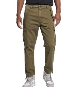 REDEFINED REBEL Jolan Herren Cargo-Hose im Utility-Look Anti Fit Baumwoll-Hose Ankle-Stil mit Tunnelzug am Beinende 226027 Oliv-Grün