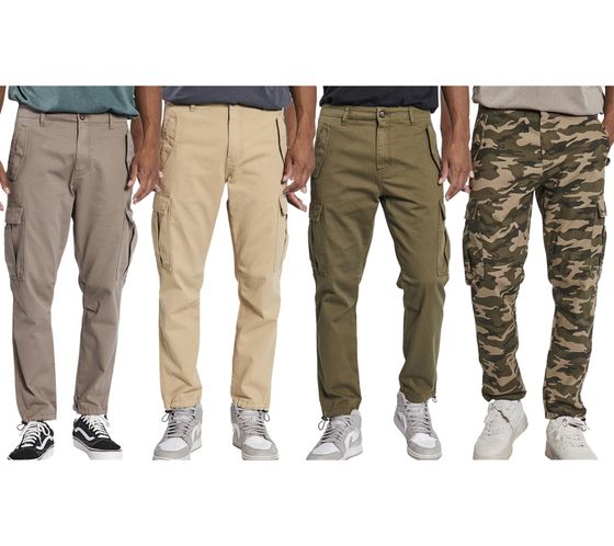 Pantalon cargo Jolan pour homme au look utilitaire, modèle REDEFINED REBEL Pantalon en coton Anti Fit avec cordon de serrage au bas des jambes 226027 Camouflage, Marron, Beige, Vert