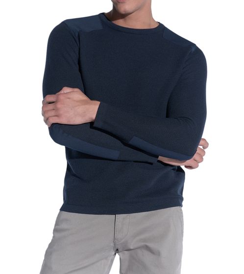 steffen klein men's knitted sweater with wool content, everyday sweater with structured pattern, round neck sweatshirt 5023 blue