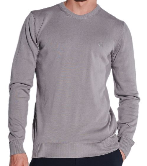 steffen klein Herren Strick-Pullover Baumwoll-Pullover Alltags-Sweater mit Struktur-Muster Rundhals-Pullover 4388 Grau