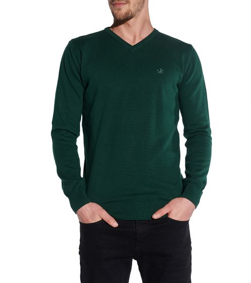 steffen klein men's basic sweater with V-neck everyday sweater cotton sweater knitted sweatshirt 4319 green