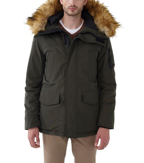 steffen klein Herren Winter-Jacke mit Kapuze und abnehmbarem Kunstfell Outdoor-Jacke Herbst-Jacke 3506 Grün