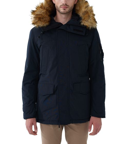 steffen klein Herren Winter-Jacke mit Kapuze und abnehmbarem Kunstfell Outdoor-Jacke Herbst-Jacke 3505 Dunkelblau