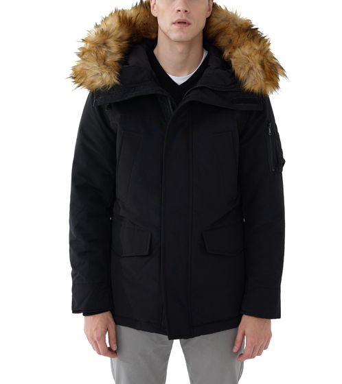 steffen klein Herren Winter-Jacke mit Kapuze und abnehmbarem Kunstfell Outdoor-Jacke Herbst-Jacke 3507 Schwarz